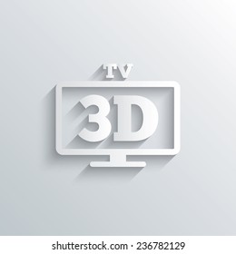 Cutout paper background. 3D TV sign icon. 3D Television set symbol. New technology. White poster with icon. Vector