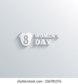Cutout paper background. 8 March Women's Day sign icon. Flower symbol. White poster with icon. Vector