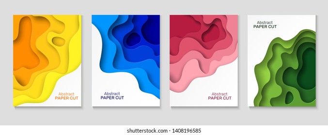 Cutout paper background. Abstract paper cut shapes, colourful curved layers with shadow. Cutting colorful papers art creative vector wallpaper