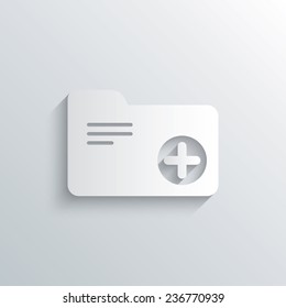 Cutout paper background. Add document folder sign. Accounting binder symbol. Bookkeeping management. White poster with icon. Vector