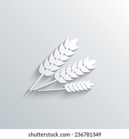 Cutout paper background. Agricultural sign icon. Gluten free or No gluten symbol. White poster with icon. Vector