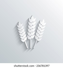 Cutout paper background. Agricultural sign icon. Gluten free or No gluten symbol. White poster with icon. Vector