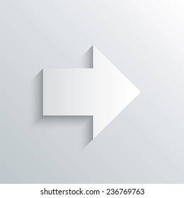 Cutout paper background. Arrow sign icon. Next button. Navigation symbol. White poster with icon. Vector