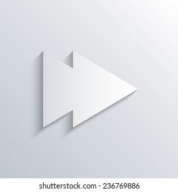Cutout paper background. Arrow sign icon. Next button. Navigation symbol. White poster with icon. Vector