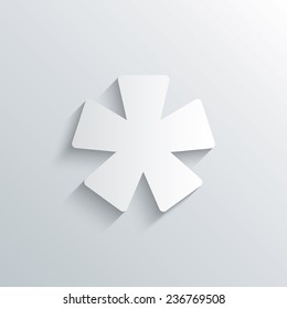 Cutout paper background. Asterisk footnote sign icon. Star note symbol for more information. White poster with icon. Vector