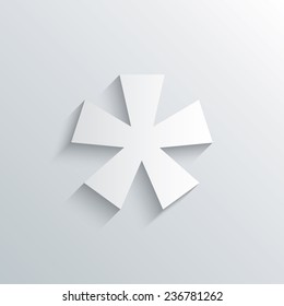 Cutout paper background. Asterisk round footnote sign icon. Star note symbol for more information. White poster with icon. Vector