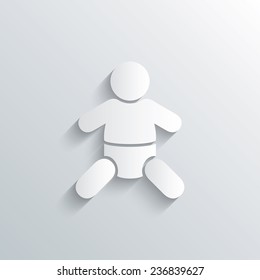 Cutout paper background. Baby infant sign icon. Toddler boy with diapers symbol. Child WC toilet. White poster with icon. Vector