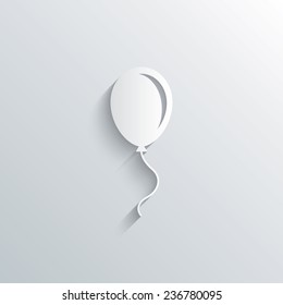 Cutout paper background. Balloon sign icon. Birthday air balloon with rope or ribbon symbol. White poster with icon. Vector