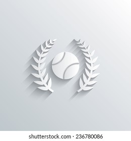 Cutout paper background. Baseball sign icon. Sport laurel wreath symbol. Winner award. White poster with icon. Vector