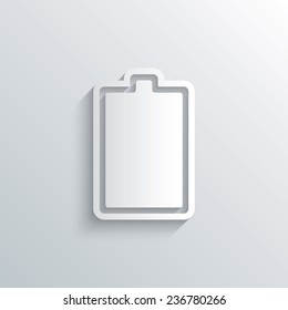 Cutout paper background. Battery fully charged sign icon. Electricity symbol. White poster with icon. Vector