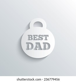 Cutout paper background. Best dad sign icon. Award weight symbol. White poster with icon. Vector