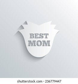 Cutout paper background. Best mom sign icon. Flower symbol. White poster with icon. Vector