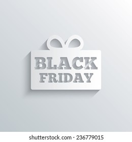 Cutout paper background. Black Friday gift sign icon. Sale symbol. Special offer label. White poster with icon. Vector