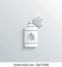 Cutout paper background. Bug disinfection sign icon. Fumigation symbol. Bug sprayer. White poster with icon. Vector
