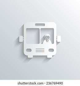 Cutout paper background. Bus sign icon. Public transport with driver symbol. White poster with icon. Vector
