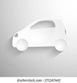 Cutout paper background. Car sign icon. Hatchback symbol. Transport. White poster with icon. Vector Eps 10