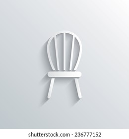 Cutout paper background. Chair sign icon. Modern furniture symbol. White poster with icon. Vector