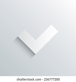 Cutout paper background. Check sign icon. Yes button. White poster with icon. Vector