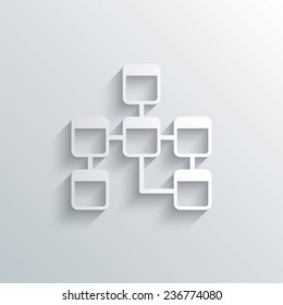 Cutout paper background. Database sign icon. Relational database schema symbol. White poster with icon. Vector