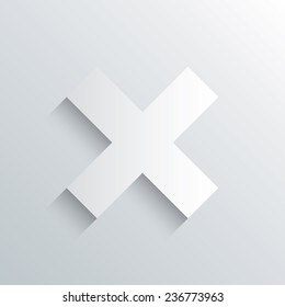 Cutout paper background. Delete sign icon. Remove button. White poster with icon. Vector