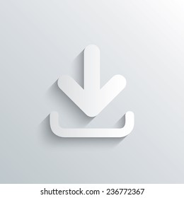 Cutout Paper Background. Download Icon. Upload Button. Load Symbol. White Poster With Icon. Vector