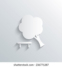 Cutout paper background. Falling tree sign icon. Caution break down tree symbol. White poster with icon. Vector