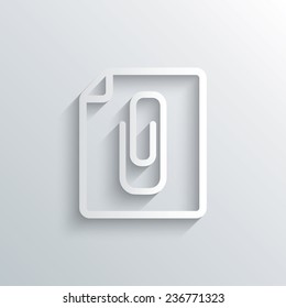 Cutout paper background. File annex icon. Paper clip symbol. Attach symbol. White poster with icon. Vector