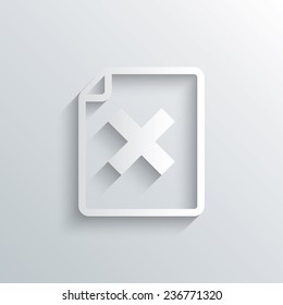 Cutout paper background. File document stop icon. Delete doc button. Remove file symbol. White poster with icon. Vector