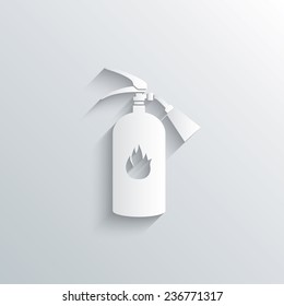 Cutout paper background. Fire extinguisher sign icon. Fire safety symbol. White poster with icon. Vector