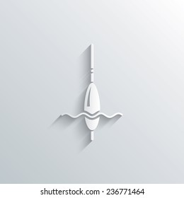 Cutout paper background. Fishing sign icon. Float bobber symbol. Fishing tackle. White poster with icon. Vector