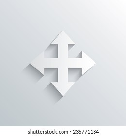 Cutout paper background. Full screen sign icon. Arrows symbol. Icon for App. White poster with icon. Vector