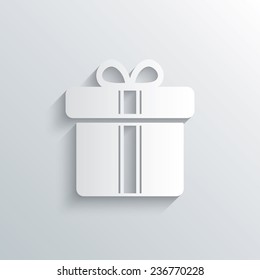 Cutout paper background. Gift box sign icon. Present with ribbons symbol. White poster with icon. Vector