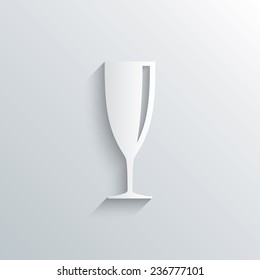 Cutout paper background. Glass of champagne sign icon. Sparkling wine. Celebration or banquet alcohol drink symbol. White poster with icon. Vector