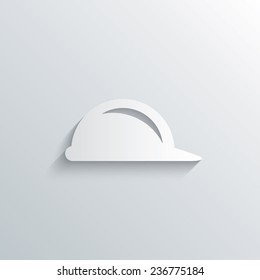 Cutout Paper Background. Hard Hat Sign Icon. Construction Helmet Symbol. White Poster With Icon. Vector