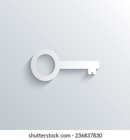 Cutout paper background. Key sign icon. Unlock tool symbol. White poster with icon. Vector