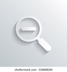 Cutout paper background. Magnifier glass sign icon. Zoom tool button. Navigation search symbol. White poster with icon. Vector