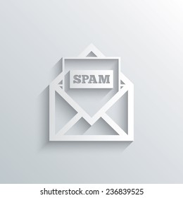 Cutout paper background. Mail icon. Envelope symbol. Message spam sign. Mail navigation button. White poster with icon. Vector