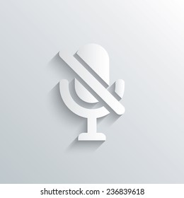 Cutout paper background. No Microphone sign icon. Speaker symbol. White poster with icon. Vector