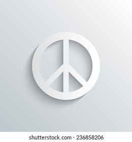 Cutout paper background. Peace sign icon. Hope symbol. Antiwar sign. White poster with icon. Vector