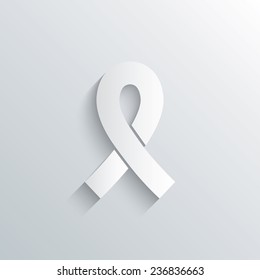 Cutout paper background. Ribbon sign icon. Breast cancer awareness symbol. White poster with icon. Vector