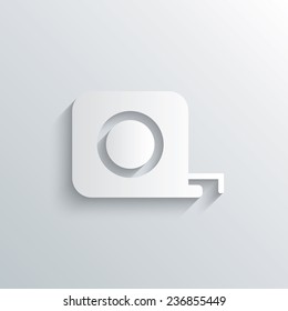 Cutout paper background. Roulette construction sign icon. Tape measure symbol. White poster with icon. Vector