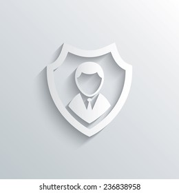 Cutout paper background. Security agency sign icon. Shield protection symbol. White poster with icon. Vector
