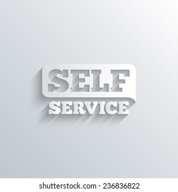 Cutout paper background. Self service sign icon. Maintenance button. White poster with icon. Vector