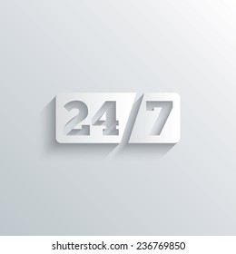 Cutout paper background. Service and support for customers. 24 hours a day and 7 days a week icon. White poster with icon. Vector