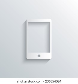 Cutout paper background. Smartphone sign icon. Support symbol. Call center. White poster with icon. Vector