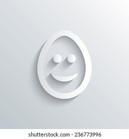 Cutout paper background. Smile Easter egg face sign icon. Happy smiling chat symbol. White poster with icon. Vector