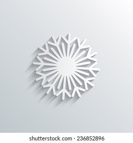 Cutout paper background. Snowflake artistic sign icon. Christmas and New year winter symbol. Air conditioning symbol. White poster with icon. Vector