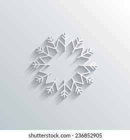 Cutout paper background. Snowflake artistic sign icon. Christmas and New year winter symbol. Air conditioning symbol. White poster with icon. Vector