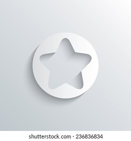 Cutout paper background. Star sign icon. Favorite button. Navigation symbol. White poster with icon. Vector