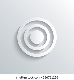 Cutout paper background. Target aim sign icon. Darts board symbol. White poster with icon. Vector